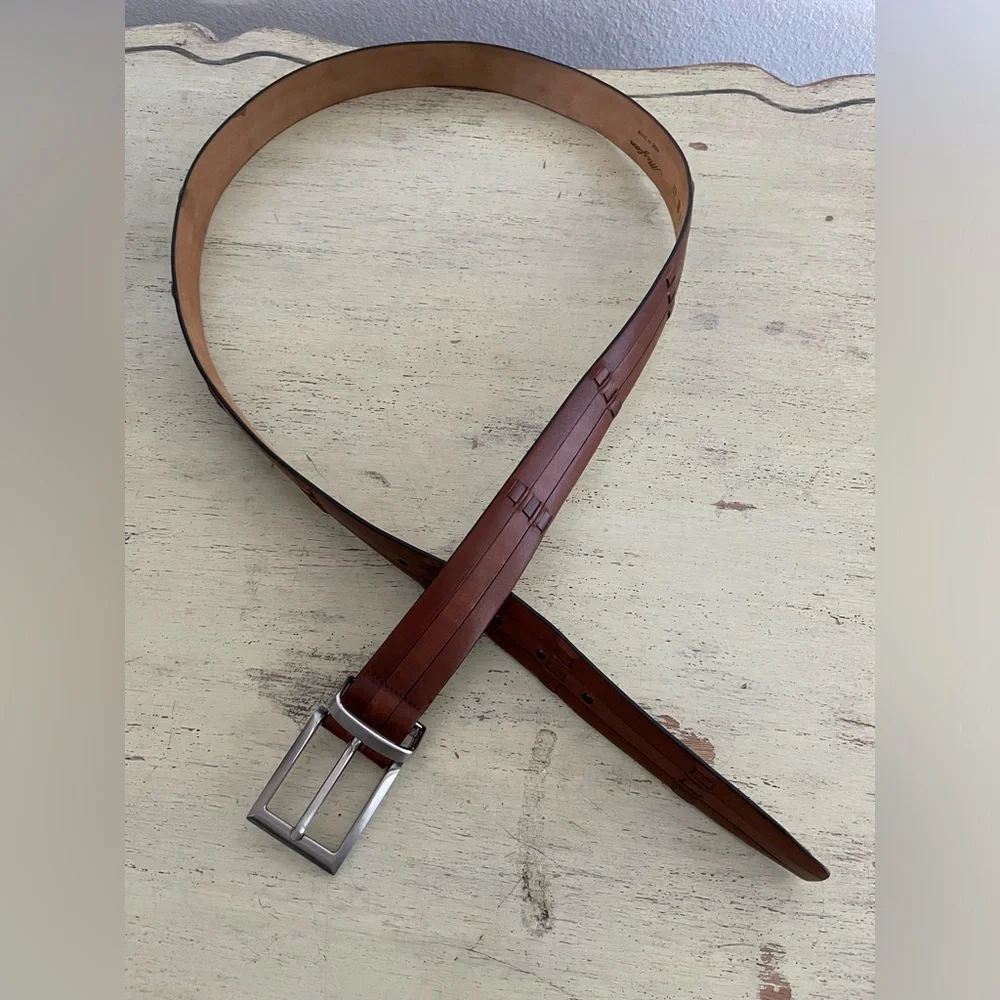Mezlan‎ Made in Spain Woven Strips Leather Belt in Cognac Brown Size 42